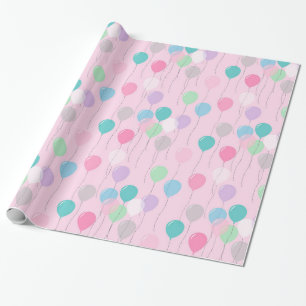 Cute Birthday Balloons Pattern on Pink Background Wrapping Paper