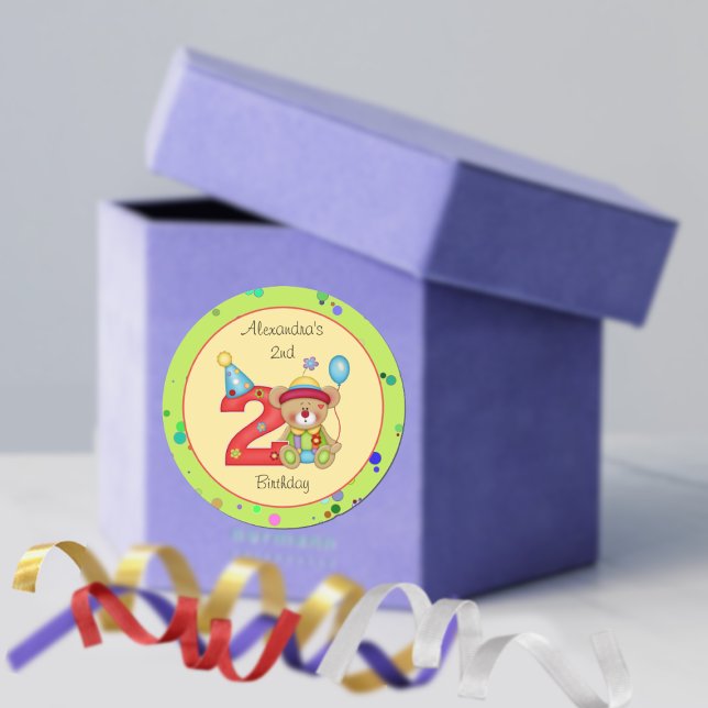 Cute Birthday Bear Age 2 Classic Round Sticker (Creator Uploaded)