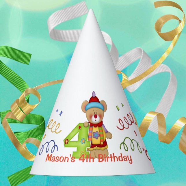 Cute Birthday Bear Age 4 Party Hat (Creator Uploaded)