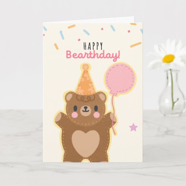 Cute Birthday Bear Themed Funny Pun Card (Small Plant)
