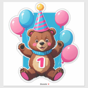 Cute Birthday Bear With Party Hat And Balloons