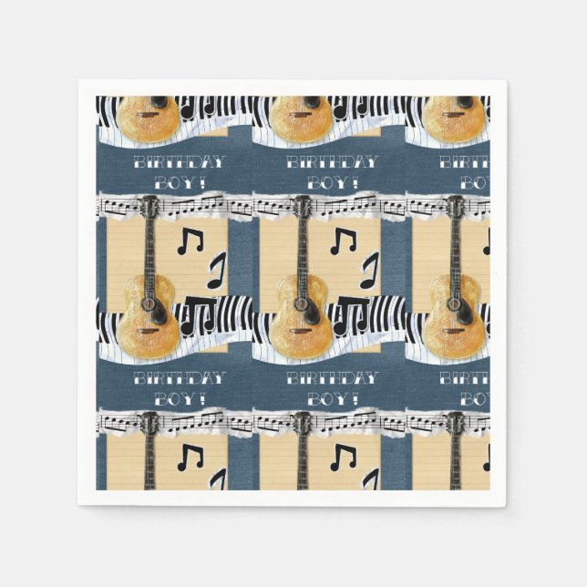 Cute Birthday Boy Music Guitar Paper Napkin (Front)