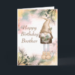 Cute Birthday Brother Lucky Gnome  Card<br><div class="desc">Lucky Little Woodland Gnome with cute bird,  mouse and bunny.  Birthday card for your Brother</div>