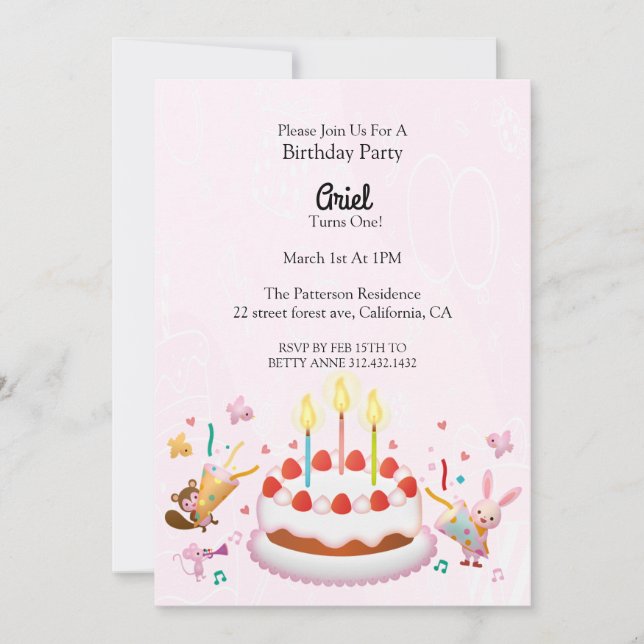 Cute Birthday Cake Birthday Invitation (Front)
