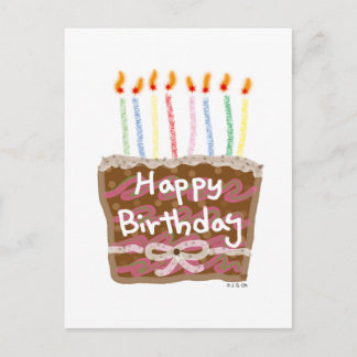 Cute Birthday Cake with Colourful Candles Postcard
