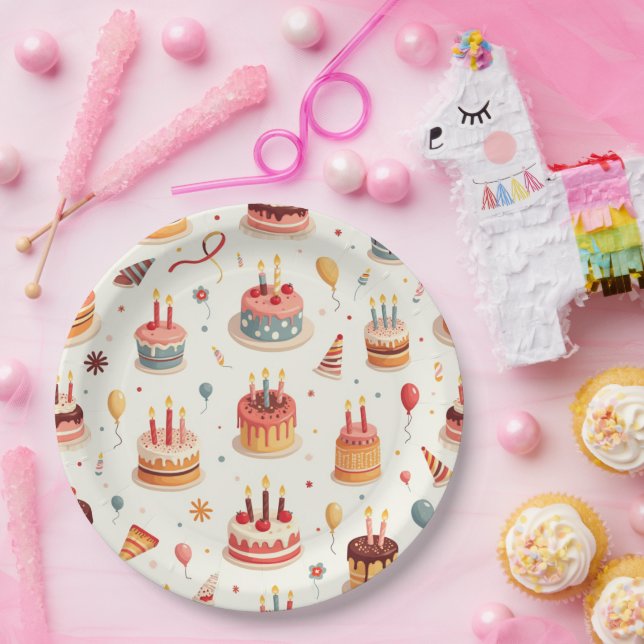 Cute Birthday Cakes Plates (Party)