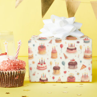 Cute Birthday Cakes Wrapping Paper