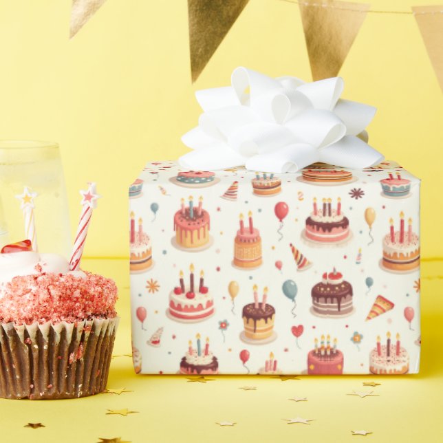 Cute Birthday Cakes Wrapping Paper (Birthday Party)