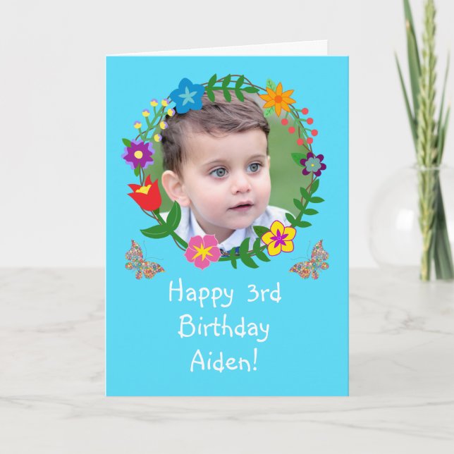 Cute Birthday Card Kids Boys Photo Butterflies (Front)