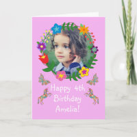 Cute Birthday Card Kids Butterflies Unicorns Photo