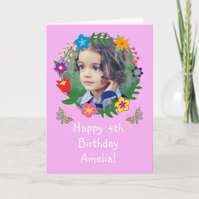 Cute Birthday Card Kids Girls Butterflies Photo (Front)