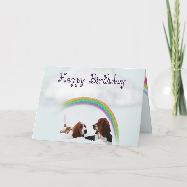 Cute Birthday Card w/Basset Hounds and Rainbows (Front)