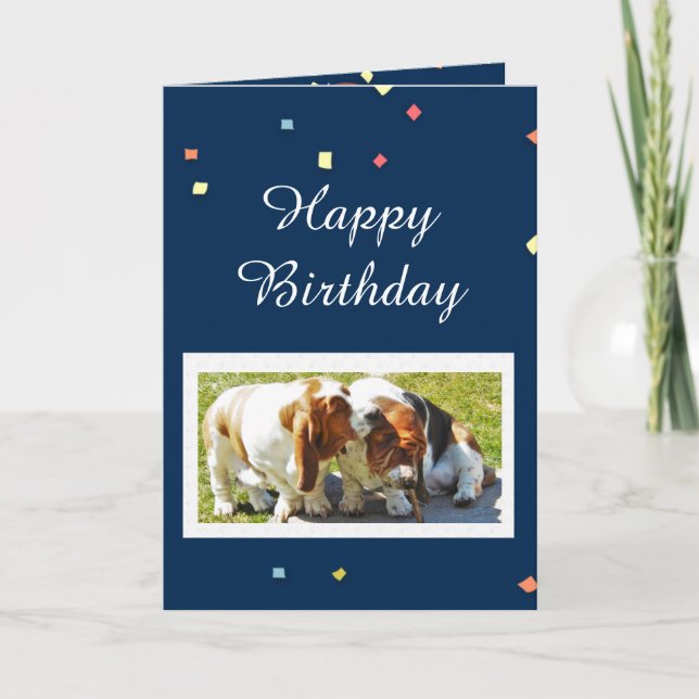 Cute Birthday Card with Basset Hounds & Balloons (Front)