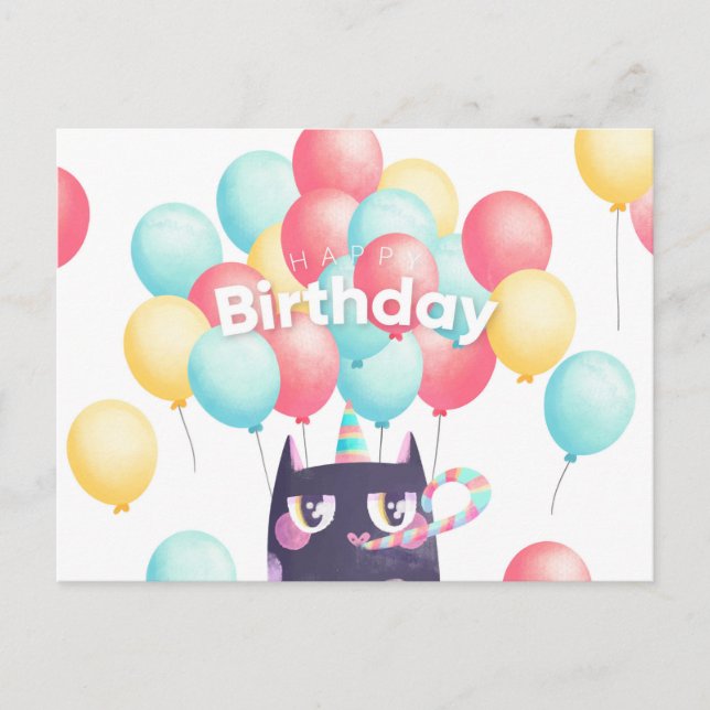 Cute Birthday Cat Postcard (Front)