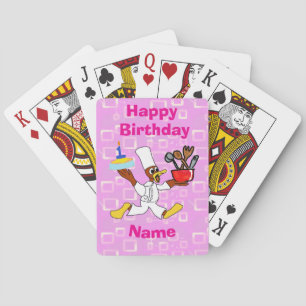 Cute Birthday Chef Ducky Kazoo Pink Geometric Playing Cards