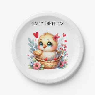 Cute Birthday Chick. Paper Plate