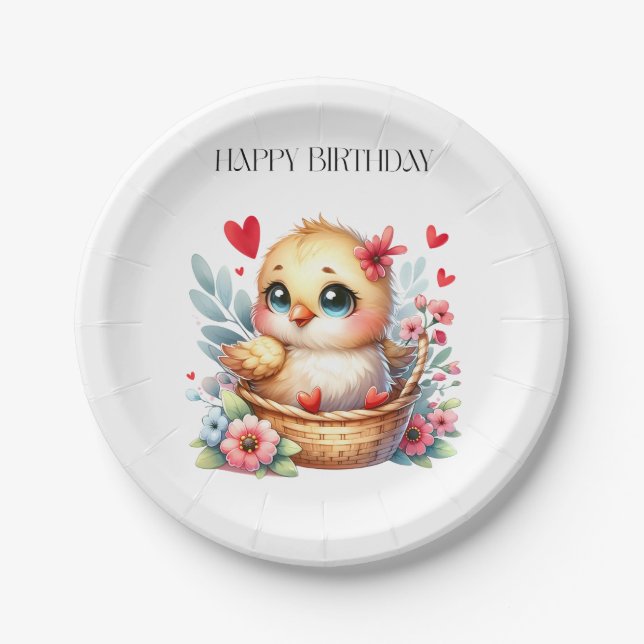 Cute Birthday Chick. Paper Plate (Front)