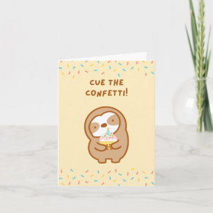 Cute Birthday Confetti Sloth Holiday Card