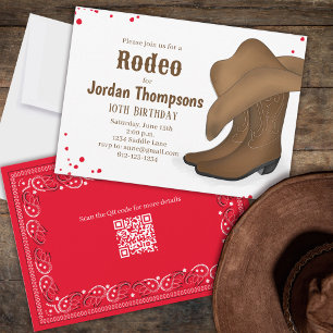 Cute Birthday Cowboy Rodeo Red Bandanna QR Code Invitation
