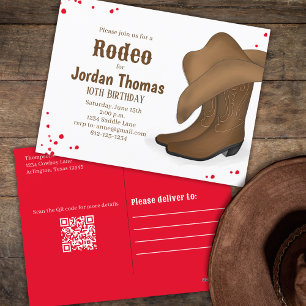 Cute Birthday Cowboy Rodeo Red Bandanna QR Code Postcard