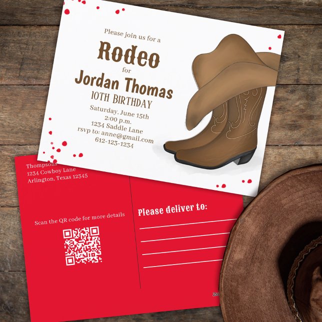 Cute Birthday Cowboy Rodeo Red Bandanna QR Code Postcard (Creator Uploaded)