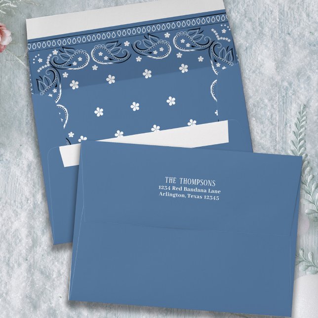 Cute Birthday Cowboy Rodeo Simple Blue Bandanna  Envelope (envelope with Denim Blue Bandana white return address printed on the back flap)