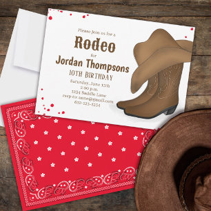 Cute Birthday Cowboy Rodeo Simple Red Bandanna  Invitation