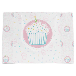 Cute Birthday Cupcake with Candle Large Gift Bag