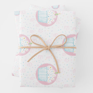 Cute Birthday Cupcake with Candle Wrapping Paper Sheet