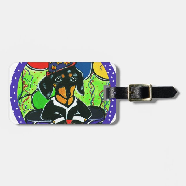 Cute Birthday Dachshund Luggage Tag (Front Horizontal)