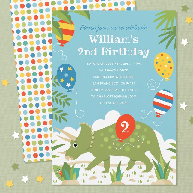 Cute Birthday Dinosaur Triceratops Custom Name Age Invitation (Creator Uploaded)