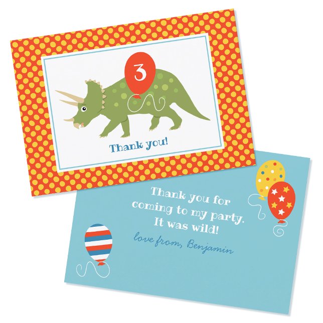 Cute Birthday Dinosaur Triceratops Custom Red Thank You Card (Creator Uploaded)
