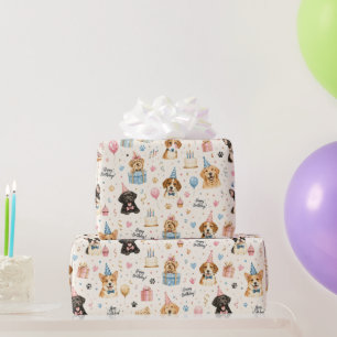 Cute Birthday Dogs Watercolor Pet Lover Wrapping Paper