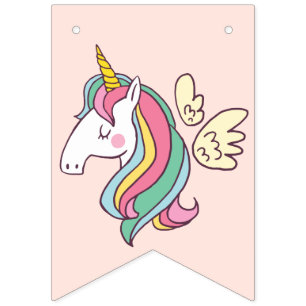 Cute Birthday Doodle Flying Rainbow Unicorn Bunting