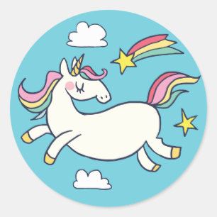 Cute Birthday Doodle Rainbow Unicorn and Stars. Classic Round Sticker