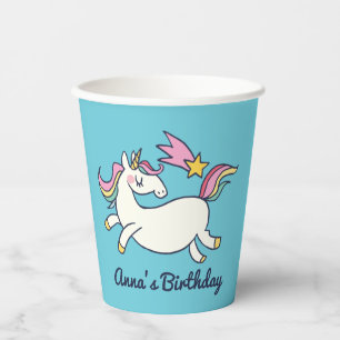 Cute Birthday Doodle Rainbow Unicorn and Stars Paper Cups