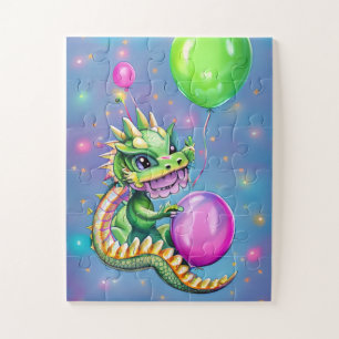 Cute Birthday Dragon with Balloons  Jigsaw Puzzle