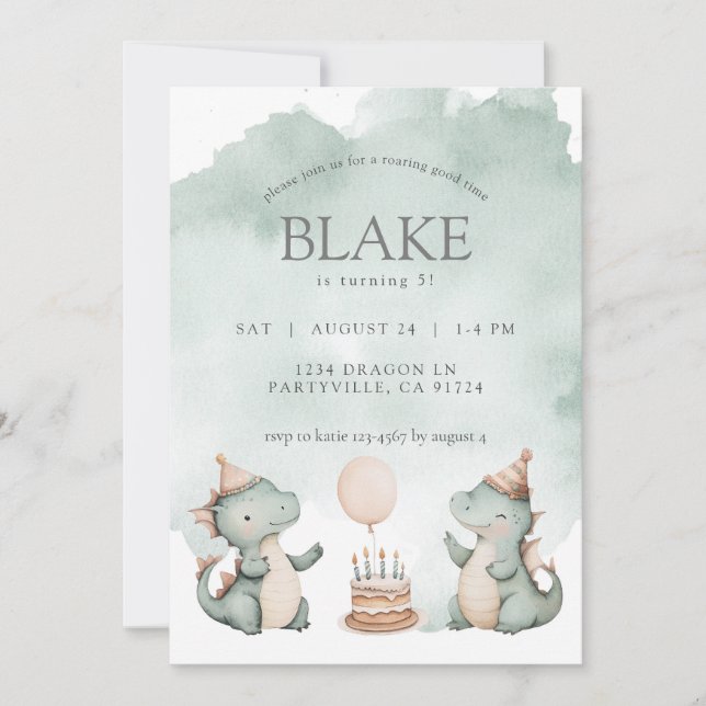 Cute Birthday Dragons Dinosaurs Party Invitation (Front)
