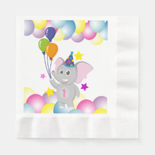Cute Birthday elephant with balloons Napkin