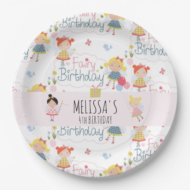 Cute Birthday Fairy Personalised Party  Paper Plate (Front)