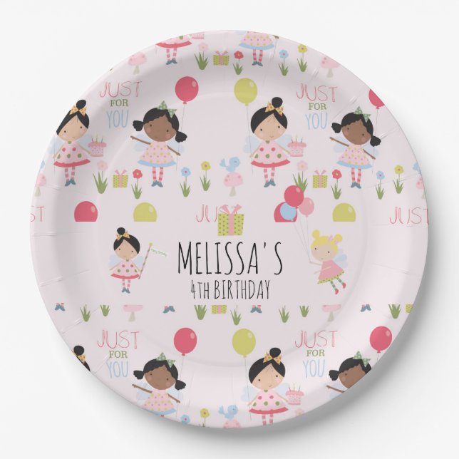 Cute Birthday Fairy Personalised Party  Paper Plate (Front)
