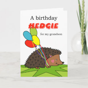 Cute Birthday for Grandson, Hedgehog, Balloons Card