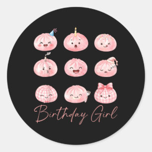 Cute Birthday Girl Kawaii Dumpling Lovers Birthday Classic Round Sticker