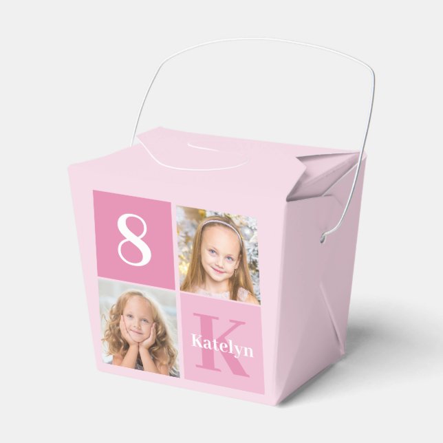 Cute Birthday Girl Photo Personalised Pink Party Favour Box (Front Side)