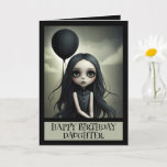 Cute birthday girl with balloon customisable  card<br><div class="desc">Cute birthday girl with balloon customisable Card on all text personalise it for the recipient,  black and cream aesthetic</div>