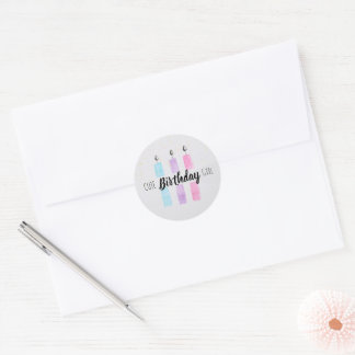 Cute Birthday girl with candle Classic Round Sticker