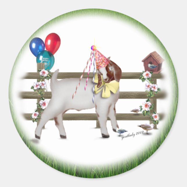 Cute Birthday Goat Classic Round Sticker (Front)