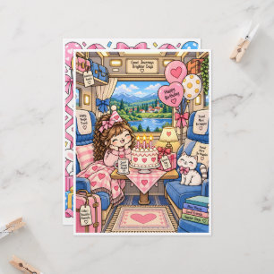 Cute Birthday Greeting Card – Blank Inside – Kawai