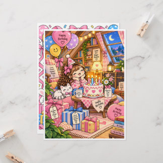 Cute Birthday Greeting Card – Blank Inside – Kawai