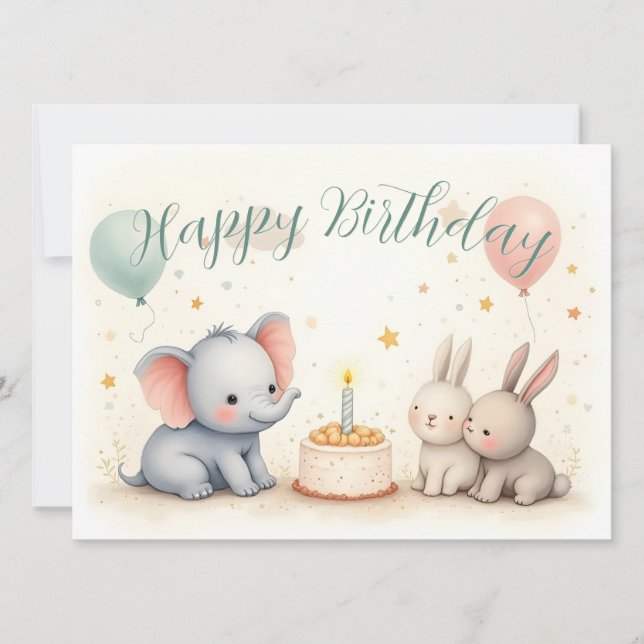 Cute Birthday Greeting with Animal Friends (Front)
